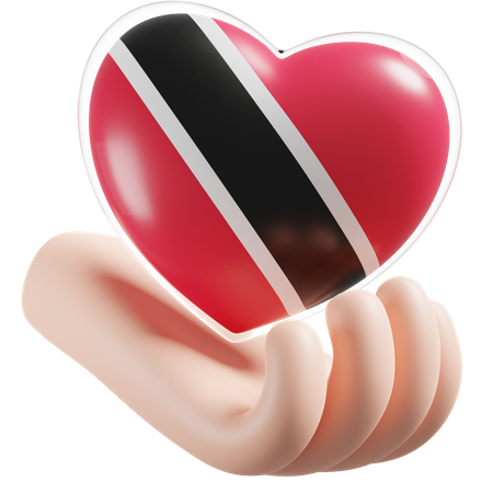 Bandeira de cuidados com as mãos e o coração de Trinidad e Tobago  3D Icon