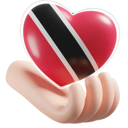 Bandeira de cuidados com as mãos e o coração de Trinidad e Tobago  3D Icon