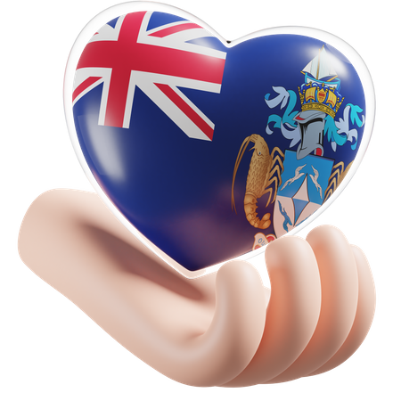 Bandeira de cuidados com as mãos e coração de Tristão da Cunha  3D Icon