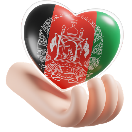 Coração, cuidados com as mãos, bandeira do Afeganistão  3D Icon