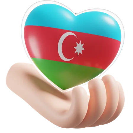 Bandeira de cuidados com as mãos e o coração do Azerbaijão  3D Icon