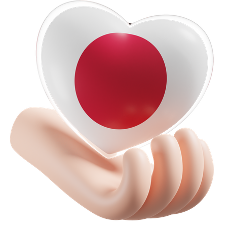 Bandeira do Japão para cuidados com as mãos e o coração  3D Icon