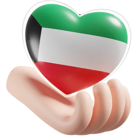Bandeira de cuidados com as mãos e o coração do Kuwait  3D Icon