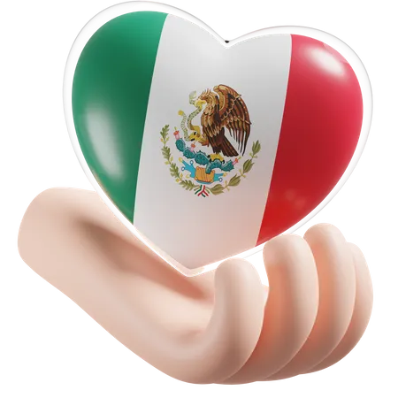Bandeira do México para cuidados com as mãos e o coração  3D Icon