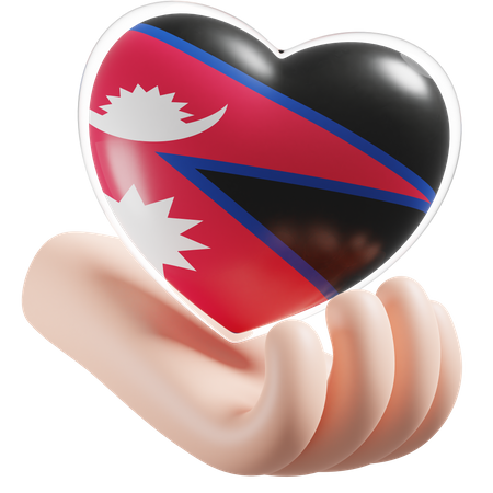 Bandeira de cuidados com as mãos e coração do Nepal  3D Icon