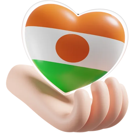 Bandeira do cuidado das mãos do coração do Níger  3D Icon