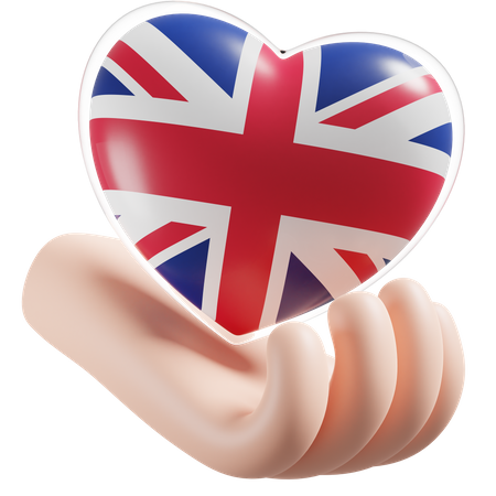 Bandeira de cuidados com as mãos e o coração do Reino Unido  3D Icon