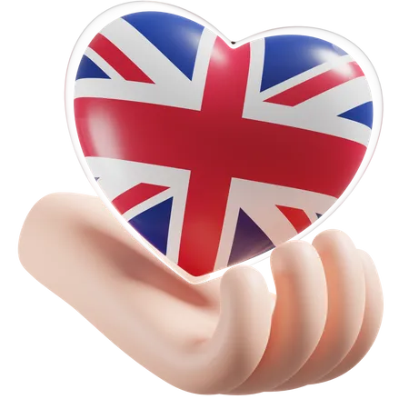 Bandeira de cuidados com as mãos e o coração do Reino Unido  3D Icon
