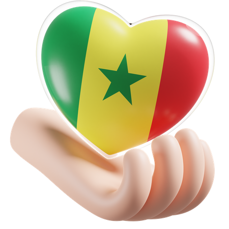 Bandeira de cuidados com as mãos e coração do Senegal  3D Icon