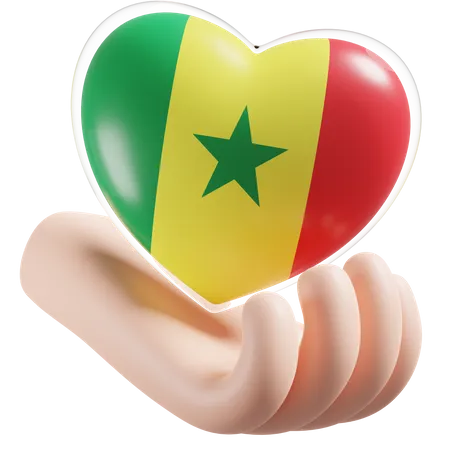 Bandeira de cuidados com as mãos e coração do Senegal  3D Icon