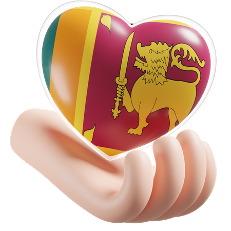 Bandeira de cuidados com as mãos e o coração do Sri Lanka  3D Icon