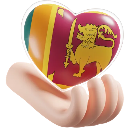 Bandeira de cuidados com as mãos e o coração do Sri Lanka  3D Icon