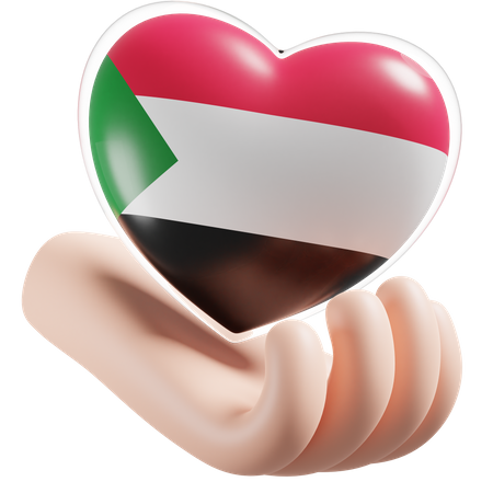 Bandeira de cuidados com as mãos e o coração do Sudão  3D Icon