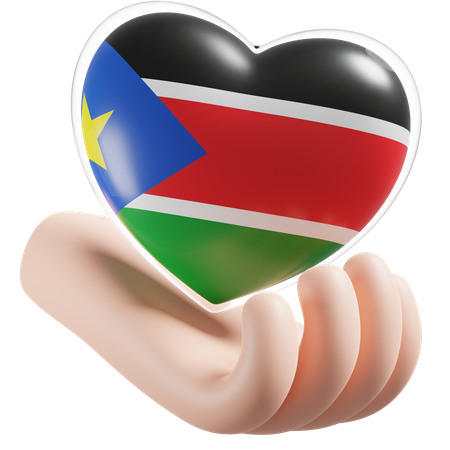 Bandeira de cuidados com as mãos e o coração do Sudão do Sul  3D Icon