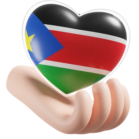 Bandeira de cuidados com as mãos e o coração do Sudão do Sul  3D Icon