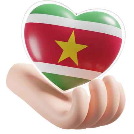 Bandeira do Suriname para cuidados com as mãos e o coração  3D Icon