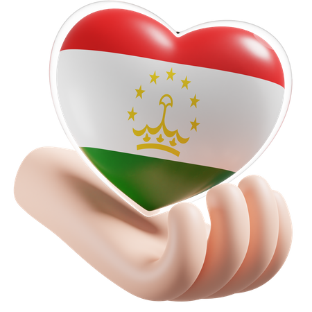 Bandeira de cuidados com as mãos e o coração do Tadjiquistão  3D Icon