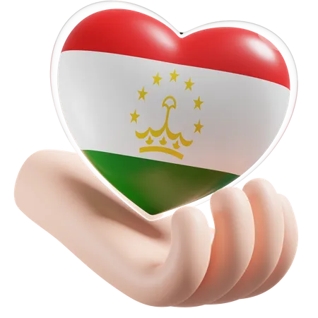 Bandeira de cuidados com as mãos e o coração do Tadjiquistão  3D Icon