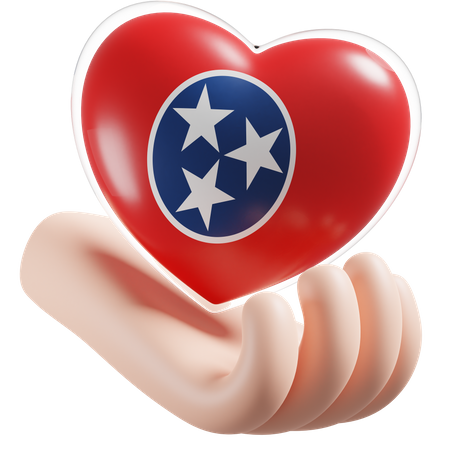 Bandeira de cuidados com as mãos e o coração do Tennessee  3D Icon