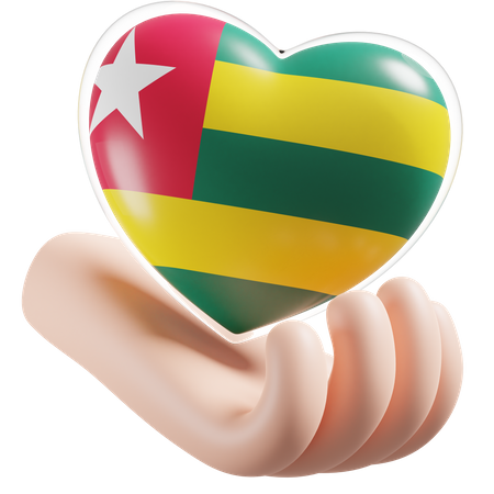 Bandeira de cuidados com as mãos e coração do Togo  3D Icon