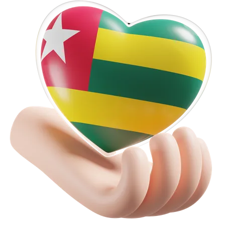 Bandeira de cuidados com as mãos e coração do Togo  3D Icon