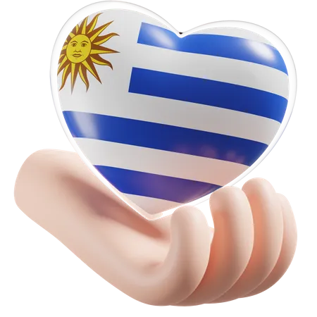Bandeira do cuidado das mãos do coração do Uruguai  3D Icon
