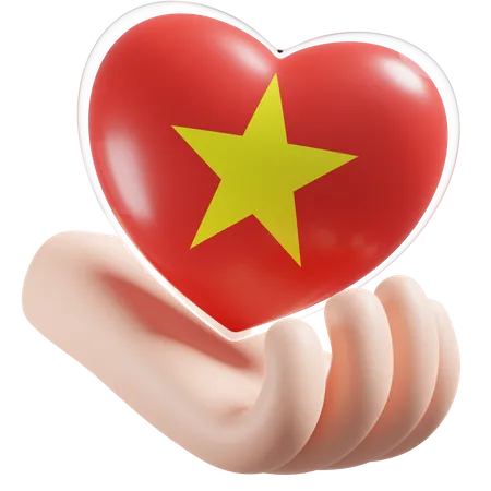 Bandeira do Vietnã para cuidados com as mãos e o coração  3D Icon