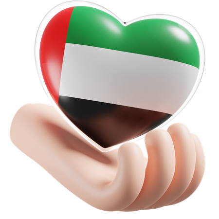 Bandeira de cuidados com as mãos e o coração dos Emirados Árabes Unidos  3D Icon
