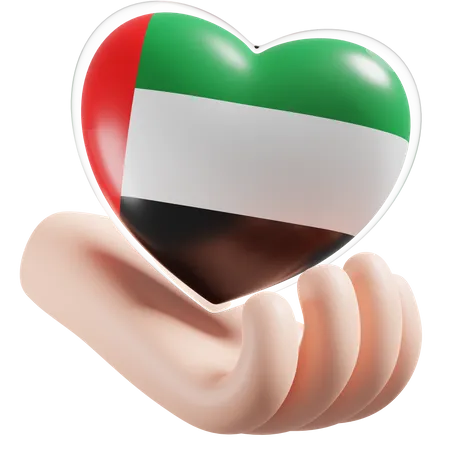 Bandeira de cuidados com as mãos e o coração dos Emirados Árabes Unidos  3D Icon