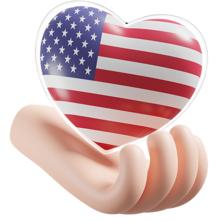 Bandeira de cuidados com as mãos e o coração dos Estados Unidos  3D Icon