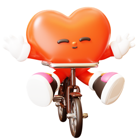 Personagem de coração andando de bicicleta  3D Illustration