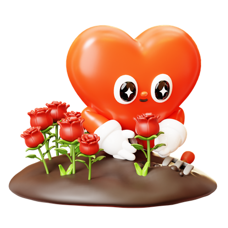 Rosa de jardinagem de personagem de coração  3D Illustration