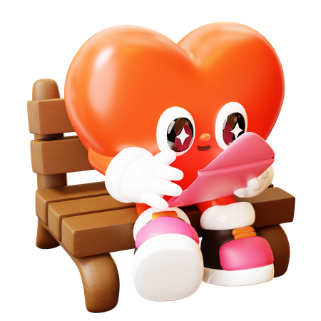 Personagem de coração lendo carta de amor  3D Illustration