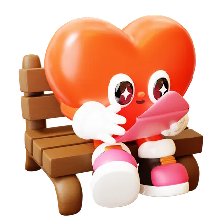Personagem de coração lendo carta de amor  3D Illustration