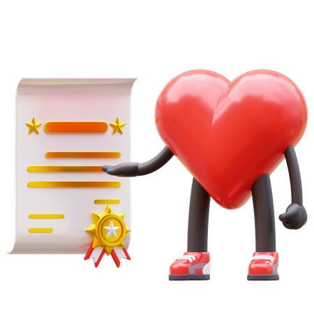 Personagem de coração recebe certificado  3D Icon