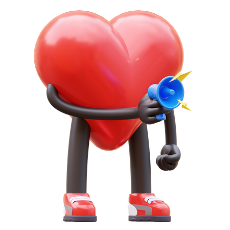 Personagem de coração segurando megafone para marketing  3D Icon