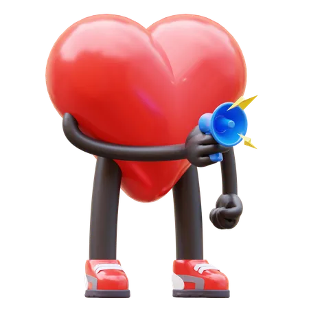 Personagem de coração segurando megafone para marketing  3D Icon