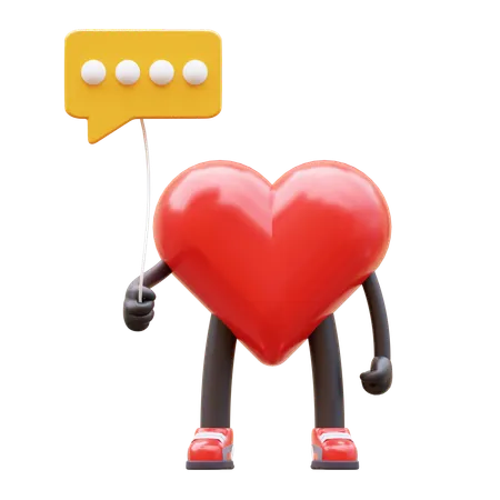 Balão de comunicação para segurar personagem de coração  3D Icon