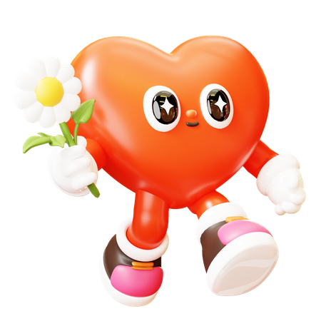 Coração personagem segurar flor  3D Illustration