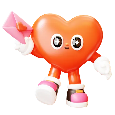 Personagem de coração segura envelope de amor  3D Illustration