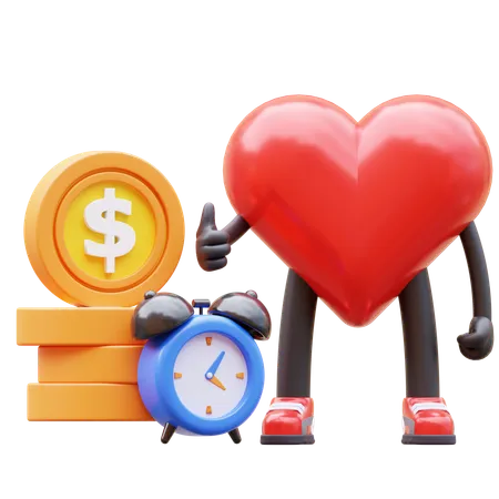 Coração, personagem, tempo é dinheiro  3D Icon