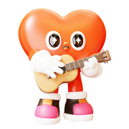 Personagem de coração tocando guitarra  3D Illustration