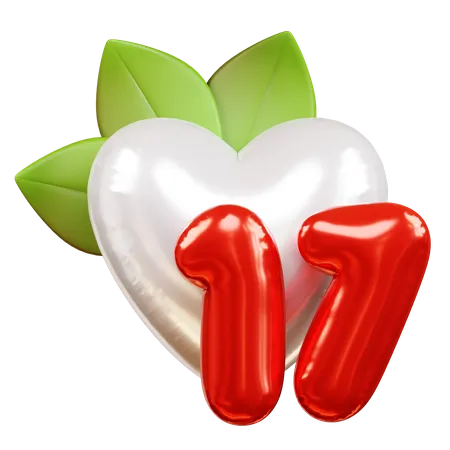 Corazón blanco y número 17  3D Icon