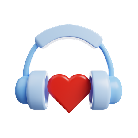 Corazón con auriculares  3D Illustration