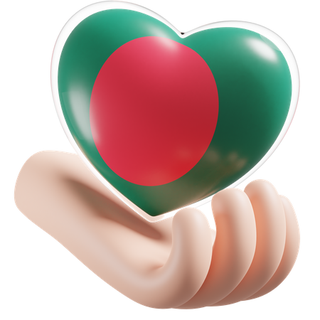 Corazón Cuidado De Las Manos Bandera De Bangladesh  3D Icon