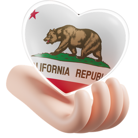 Corazón Cuidado De Las Manos Bandera De California  3D Icon