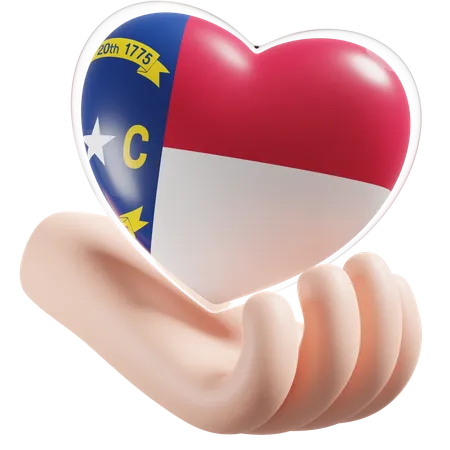 Corazón Cuidado De Las Manos Bandera De Carolina Del Norte  3D Icon