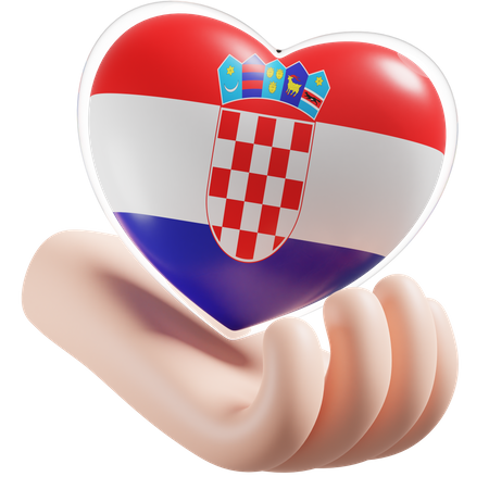 Corazón Cuidado De Las Manos Bandera De Croacia  3D Icon