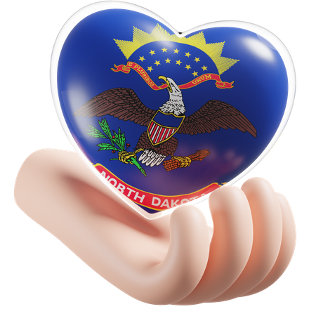 Corazón Cuidado De Las Manos Bandera De Dakota Del Norte  3D Icon