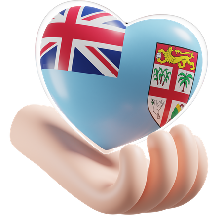 Corazón Cuidado De Las Manos Bandera De Fiji  3D Icon